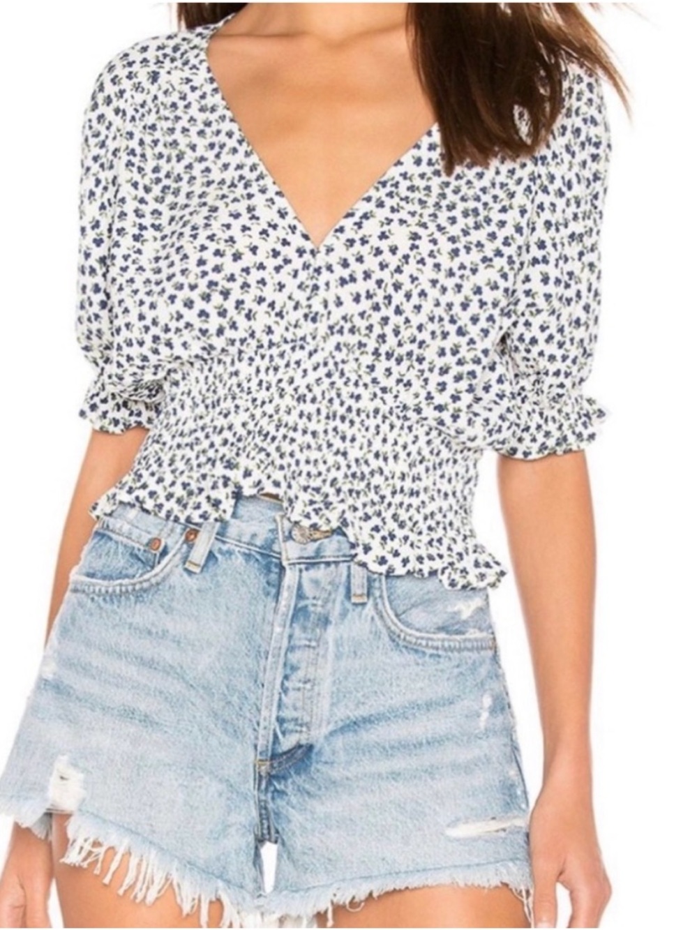NWOT Faithfull The Brand Smocked Floral V-Neck Crop Top